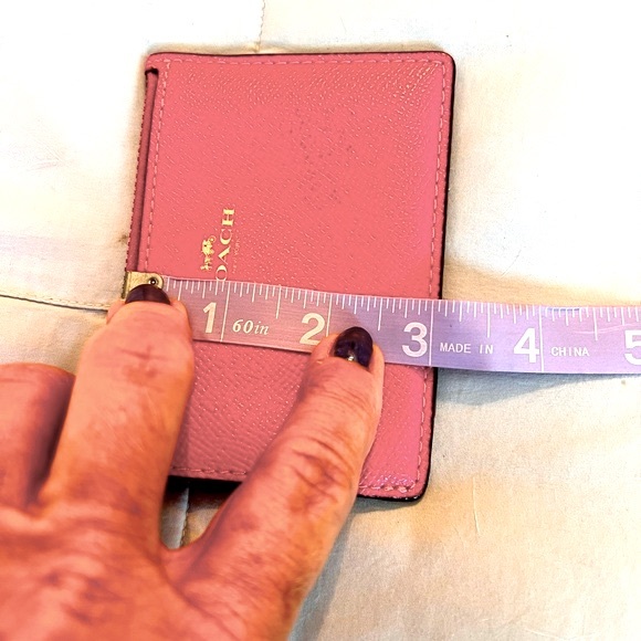 Coach Mini ID Holder with Keychain Ring Pink Saffiano Leather Gold Hardware EUC - Picture 8 of 11